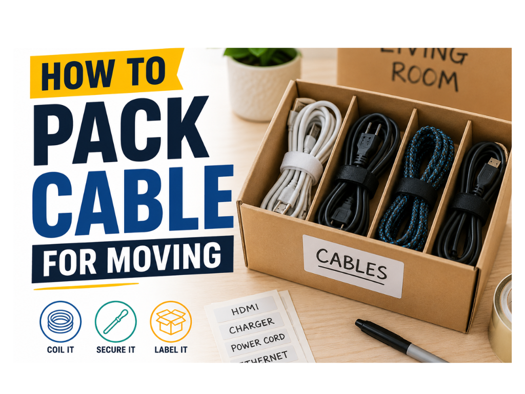 Neatly organized and labeled cables ready for moving.